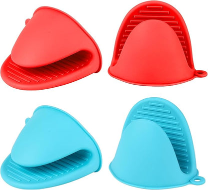 4 PCS Silicone Oven Mitts Heat Resistant Mini Oven Gloves for Kitchen Rubber Air Fryer Mitts Oven Accessories Finger Cooking Pinch Mitts Pot Holders for Kitchen Cooking Baking Dishwasher, Black & Red by Libemskix