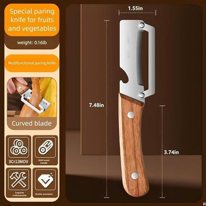 2PCS Multifunctional Vegetable Peeler, 2-in-1 Multifunctional Stainless Steel Peeler, Zero Snag Wooden Peeler, Potato Fruit Pumpkins Kitchen Peelers with Bottle Opener - Image 4