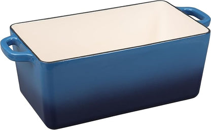 EDGING CASTING Enameled Cast Iron Dutch Oven, Oblong Bread Oven for Sourdough Bread Baking, Baking Pan, Dual Handles, Oven Safe, 4 Quart, Lake Blue