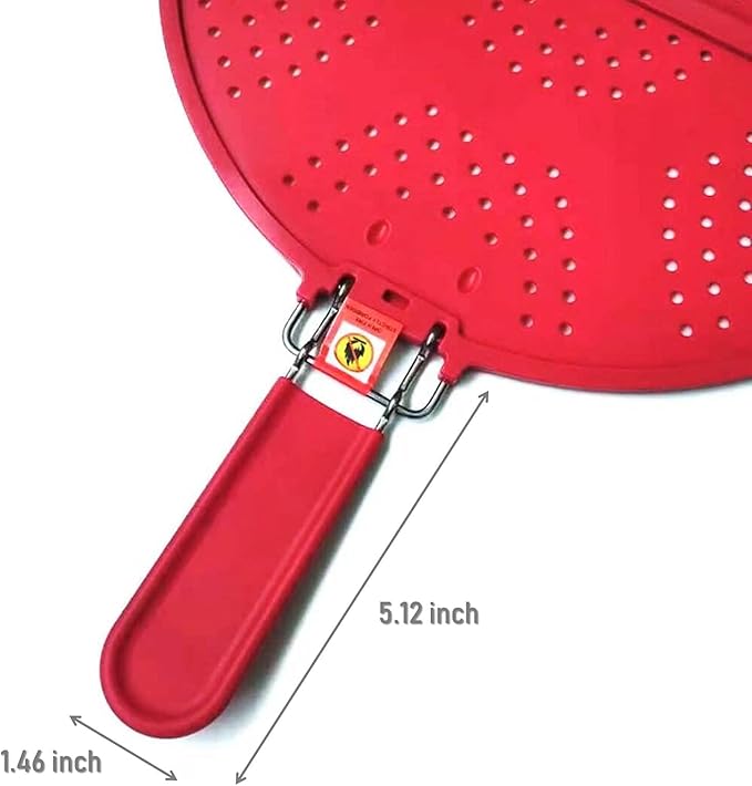Foldable Silicone Splatter Screen, Bi-Fold Multifunction Shield for Frying Pan 11 3/4-Inch, Red - Image 3