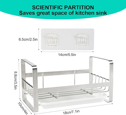 TEZZ Sponge Holder for Kitchen Sink, Stainless Steel Kitchen Storage Sink Caddy for Organizing Sponge, Brush & Dish Soap Dispenser, Sink Organizer Rack with Adhesive or Counter top, Silver - Image 5