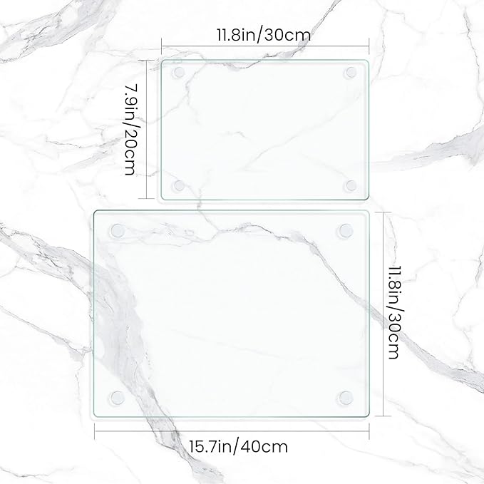 Mymonfif Tempered Glass Cutting Board for Kitchen, Clear Glass Board for Countertop, with Non-Slip Feet, Heat Resistant, Large Size 12x16" 2Pcs, Small Size 12x8" 2Pcs - Image 2
