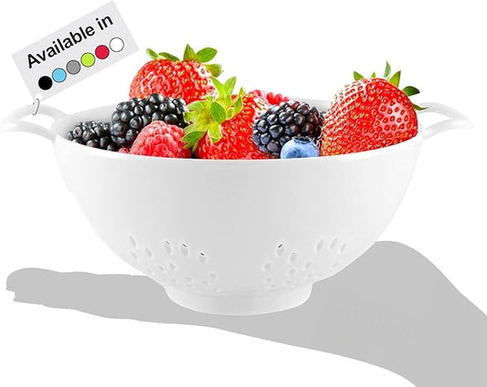 Meadow Lane 6-inch Small Colander, BPA-Free, Dishwasher Safe, Double Handles, Compact Food Strainer for Berries, Veggies and Pasta, 3-Cup Capacity, Smooth White by MeadowLane