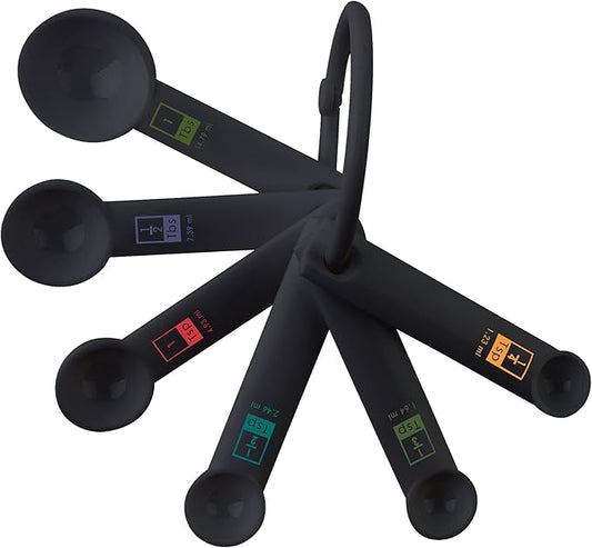 Fox Run Measuring Set, 6 Piece Plastic Measuring Spoon Set, Black, 1/4 TSP to 1 TBL by foxrunbrands