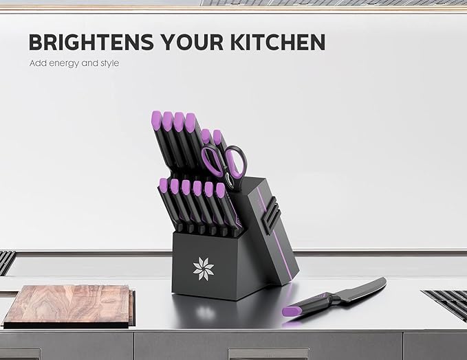 Knife Set - 15 PCS Kitchen Knife Set with Built-in Knife Sharpener Block - Stainless Steel Knife Block Set - Dishwasher Safe, Elegant Box for Men Women, Mothers Day - Image 6