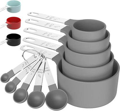TILUCK Measuring Cups & Spoons Set, Stackable Cups and Spoons, Nesting Measure Cups with Stainless Steel Handle, Kitchen Gadgets for Cooking & Baking (Gray) by TILUCKBringsGoodLuck