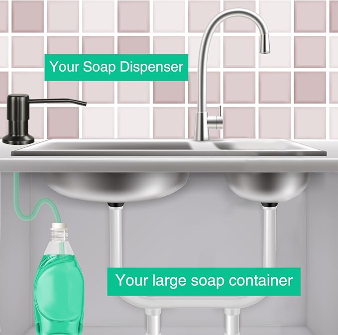 Soap Dispenser for Kitchen Sink, Built in Sink Soap Dispenser, Countertop Soap Dispenser Pump with 47" Extension Tube kit, No Need to Fill Little Bottle Again, Gray - Image 3