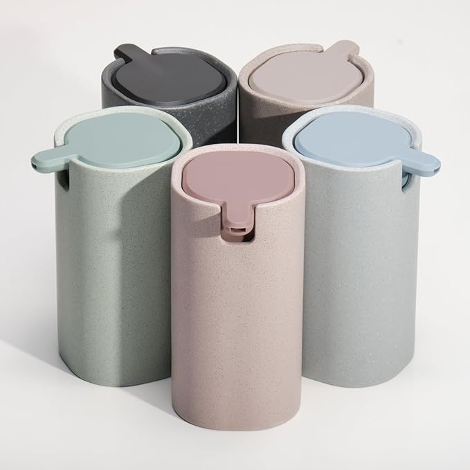 LINE+ARC Modern Easy-to-Press Soap Dispenser (Slate). No-Rust Cute Bathroom Gray Marble Kitchen Sink Ergonomic Liquid Lotion Shampoo Conditioner - Image 2
