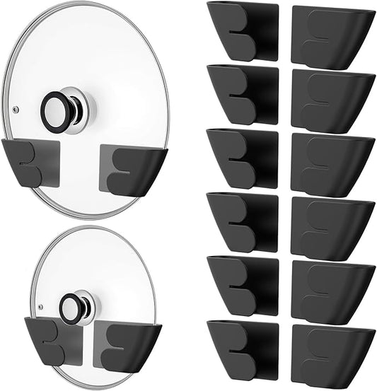 Niceyos Universal Adjustable Pot Lid Organizer for Cabinet - Upgraded Patented Set of 8 Pan Lids Organizers Inside Cabinet Door Wall Mount Pots Top Holder for Kitchen Cupboard, Fits 6" to 14" (Black) by NICEYOS