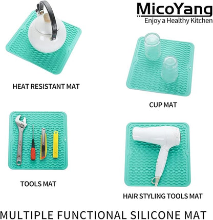 MicoYang Silicone Dish Drying Mat for Multiple Usage,Easy clean,Eco-friendly,Heat-resistant Silicone Mat for Kitchen Counter or Sink,Refrigerator or Drawer liner Mint M 12 inches x 12 inches - Image 4