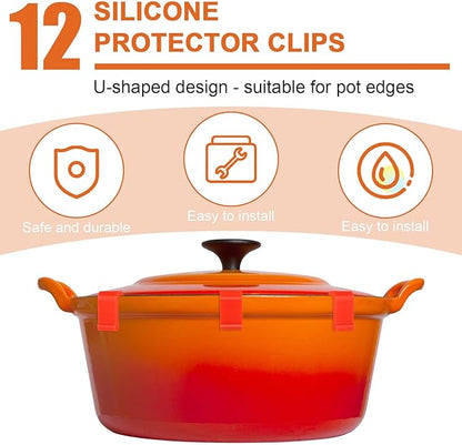 12pcs Dutch Oven Lid Protector Clips, Silicone Cookware Pan Protector Clips Pot Bumpers Lifter Accessories for Stacking Storage (Red)