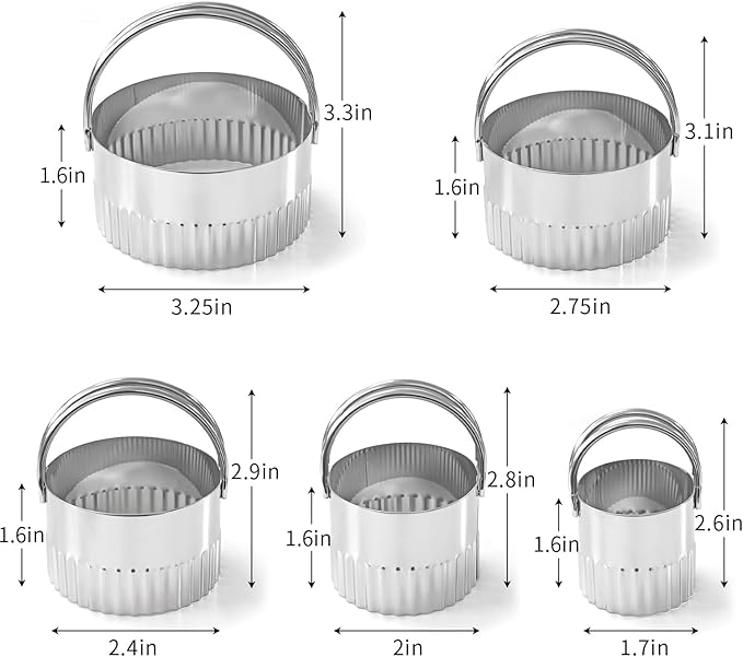ALLTOP 5 Piece Round Biscuit Cutters with Handle, Stainless Steel Circle Cookie Cutter with Fluted Edge, Professional Baking Essential Tool for Pastry,Scone,Donut - Image 3