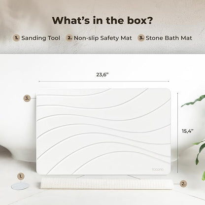 TOSORO - Stone Bath Mat Diatomaceous Earth Shower Mat Non-Slip Super Absorbent Diatomite Stone Bath Mats for Bathroom Floor Quick Drying Natural Easy to Clean (23.5 x 15) - Sandstone