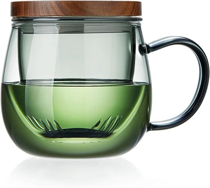 17 OZ Glass Tea Cup with Infuser and Lid, 500 ML Large Borosilicate Teacup, Clear Mug for Loose Leaf Tea, Blooming Tea, Tea Bags - Perfect Christmas or Birthday Gift for Women by DOPUDO