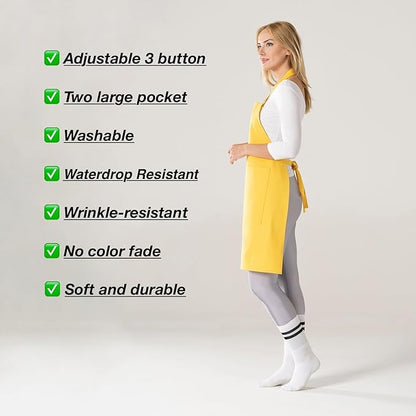 TOSHE Kitchen Apron Waterdrop Resistant Cotton Apron with adjustable Aprons for Women with Pockets 10 Color option Cooking Yellow Apron (Yellow) - Image 7
