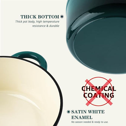 Overmont Enameled Cast Iron Dutch Oven - 7QT Pot with Lid Cookbook & Cotton Potholders - Heavy-Duty Cookware for Braising, Stews, Roasting, Sourdough Baking bottle green - Image 8