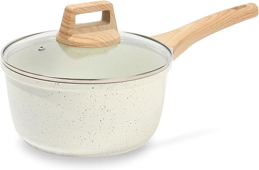 ESLITE LIFE Nonstick Sauce Pan with Lid, 2.5 QT Small Soup Pot Compatible with All Stovetops (Gas, Electric & Induction), PFOA Free, White by ESLITELIFE