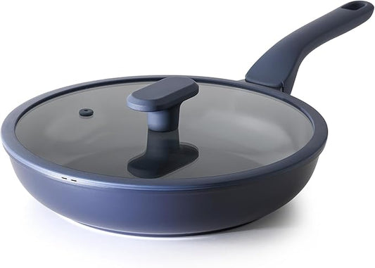 PRICUSIS Nonstick Ceramic Frying Pan with Lid, 8/10 Inch Skillet with Stay Cool Handle, Fully Coated, 100% Dishwasher Safe, PTFE PFAS & PFOA Free (10 Inch, Blueberry Mist by PRICUSIS