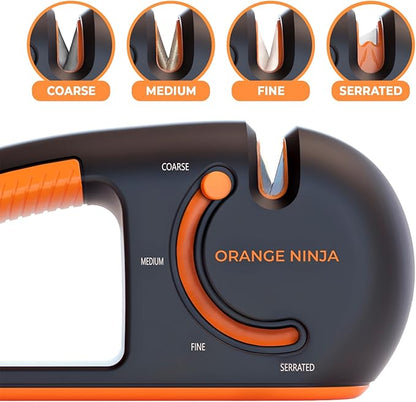 Orange Ninja 4-Stage Knife Sharpener & Serrated Knife Sharpener– Repairs, Sharpens & Polishes Blades with Ergonomic Non-Slip Grip - Image 2