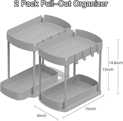 Ukeetap 2 Pack Multi-Purpose Pull-Out Storage Organizers, Under Sink Organizers and Storage for Bathroom & Kitchen, Under Cabinet Organizers and storage, 14.8 Inch, Grey - Image 2