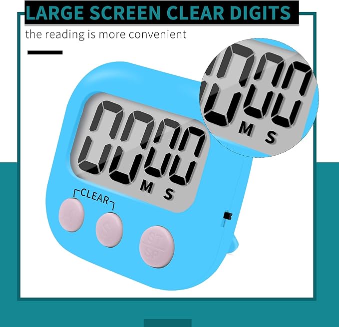 6 Pack Small Digital Kitchen Timer Magnetic Back and ON/Off Switch,Minute Second Count Up Countdown (Blue) - Image 4