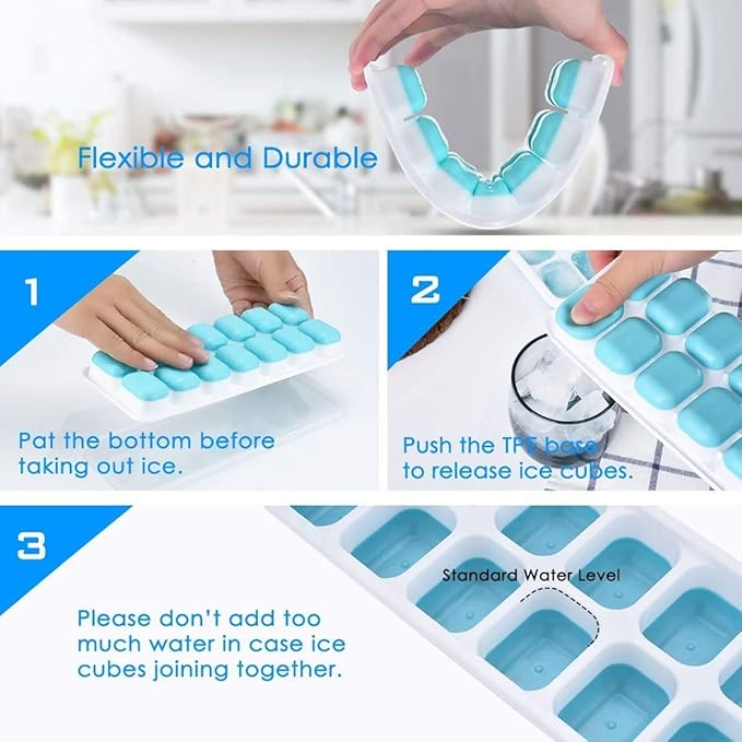 Ice Cube Trays, Silicone Easy-Release and Flexible 14-Ice Trays with Spill-Resistant Removable Lid, BPA Free, Durable and Dishwasher Safe, 2 Pack - Image 6