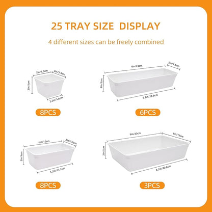 Kitchen Desk Drawer Organizers Storage for Office, Small Acrylic Vanity Trays Makeup for Drawer Bathroom Plastic Make up Organizers 25 Pcs White