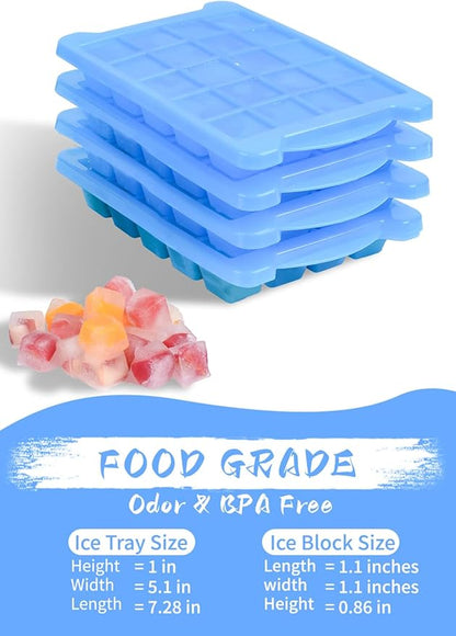 4 Pack Mini Ice Cube Trays for Freezer-Easy Release & Stackable | Small Ice Cube Trays with Lid-Tiny Ice Cube Tray for Mini Fridge with Freezer, Perfect for Cocktails,Whiskey,Juice & Baby Food