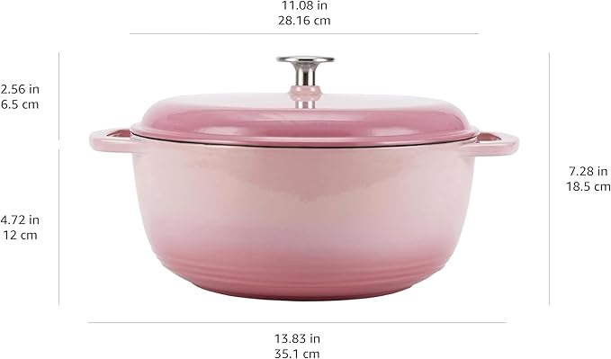 Amazon Basics Enameled Cast Iron Dutch Oven Pot with Lid, Round, Dual Handles, Heavy-Duty, Oven Safe for Stews, Roasting, Baking, 6-Quart, Light Pink - Image 4