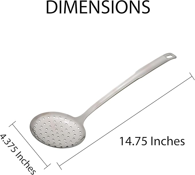 HIC Kitchen Perforated Spoon Style Skimmer with Long Handle, 18/8 Stainless Steel