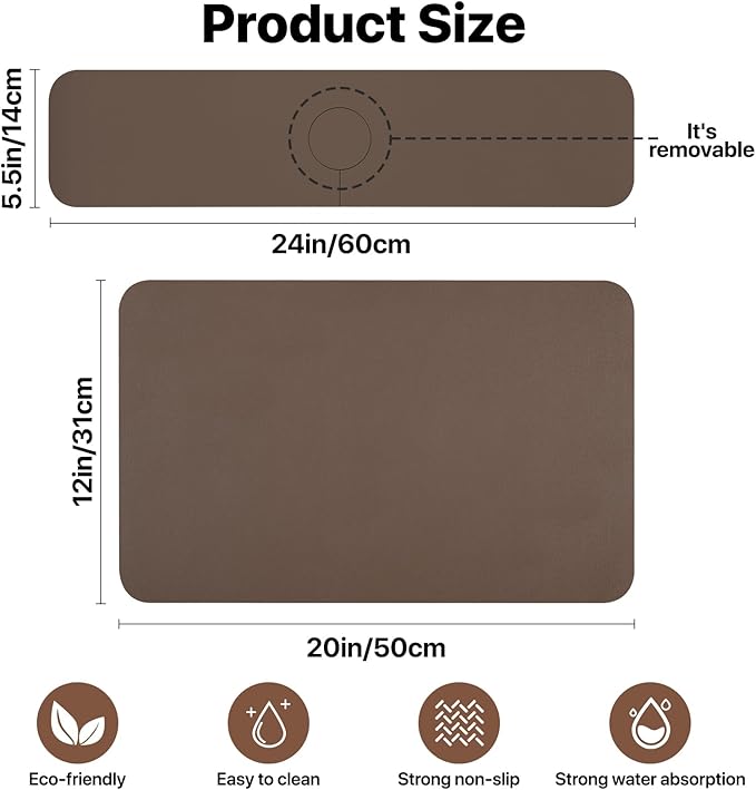 Bloss Dish Drying Mat + Faucet Mat for Kitchen Sink, Kitchen Sink Mats with Non-Slip Rubber Backed, Sink Matt for Kitchen Sink - 2PCS/Brown - Image 6