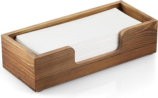 Paper Towel Dispenser Countertop, Burnt Wood Folded Paper Hand Towel Holder for Guest Bathroom, Commercial Tabletop Tissue Dispenser Tray for Multifold C-Fold, Z-Fold, Trifold