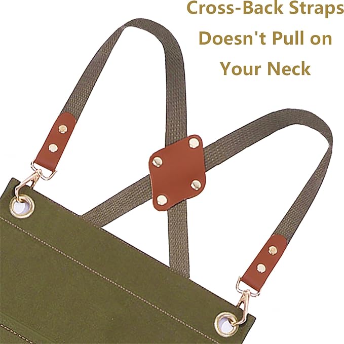 AFUN Chef Aprons for Women Men with Oversized Pockets, 12-Ounce Cotton Canvas Cross Back Water Repellent Apron (Grey Green) - Image 5