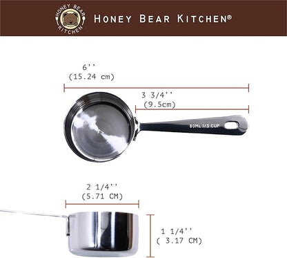 Honey Bear Kitchen 1/3 Cup 80 ml Leave-in Measuring Scoop Cups, Polished Stainless Steel (Set of 2) - Image 2