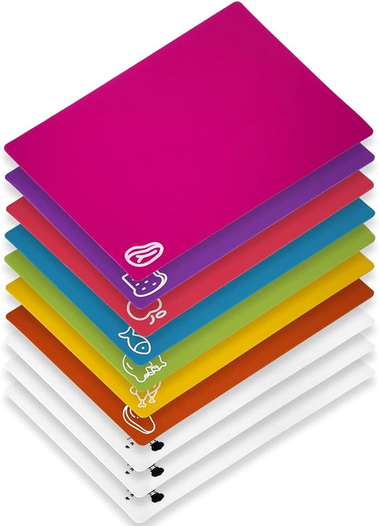 Goodluck 10 Pieces Flexible Cutting Boards, BPA Free Plastic Cutting Boards for Kitchen, Non Slip Cutting Mat for Meat and Vegetables by GoodLuck
