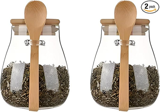 Airtight glass jar storage container with bamboo lid Set of 2, wide mouth, leak-proof, With a spoon, can be used for coffee beans, tea leaves, grains, dried fruits, etc (Small) by DNIENKGE