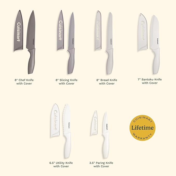 Cuisinart Advantage 12-Piece Kitchen Knife Set, Professional-Quality Nonstick Coated Stainless Steel Knives with Covers, Nonstick Color Coating for Easy Slicing, Ergonomic Handles, G1022-12P - Image 5