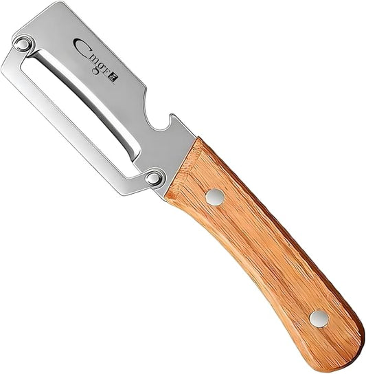 Multifunctional Vegetable Peeler, Wooden Handle & Bottle Opener Stainless Steel Potato Peeler, Kitchen Peeler for Fruits and veggies(Left hand)
