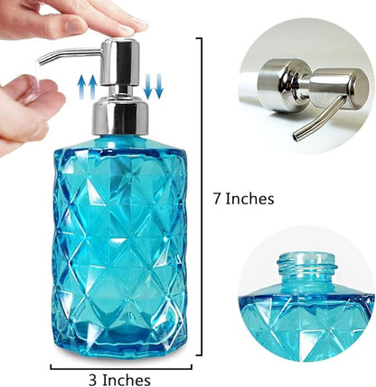 JASAI Diamond Design Soap Dispenser with 304 Rust Proof Stainless Steel Soap Pump, 12 Ounce Kitchen Soap Dispenser for Bathroom, Hand Soap, Dish Soap (Clear Blue). - Image 7