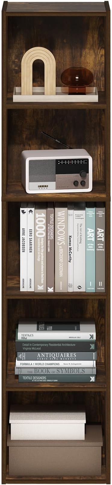 Furinno PASIR Book Shelf, 5-Tier Modern Bookshelf, Open Shelves Bookcase 9 x 12 x 52, Easy Assembly, for Living Room, Bedroom, Home Office, Amber Pine - Image 6
