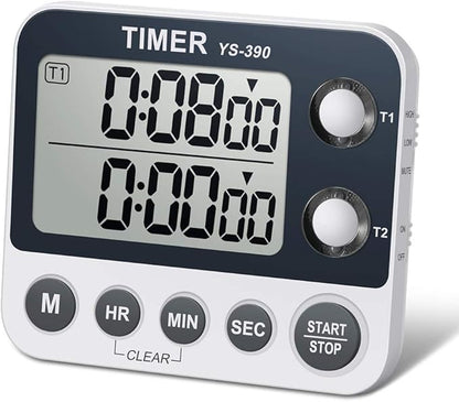HomeMall Digital Kitchen Cooking Timer, Dual Count Up & Down with Magnetic Back, Large Display, Adjustable Volume and Flashing Alarm Light, ON/Off Switch Stopwatch, Battery Included by HomeMall