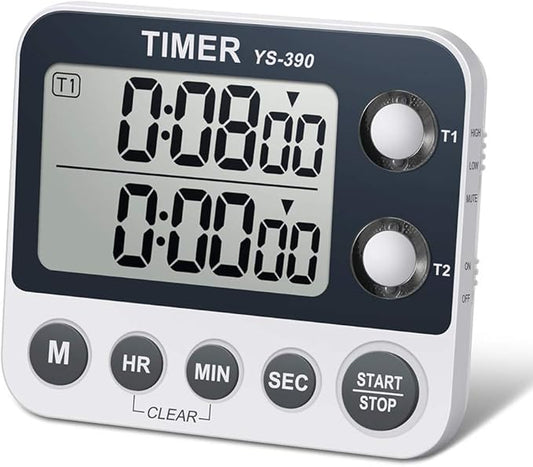 HomeMall Digital Kitchen Cooking Timer, Dual Count Up & Down with Magnetic Back, Large Display, Adjustable Volume and Flashing Alarm Light, ON/Off Switch Stopwatch, Battery Included by HomeMall
