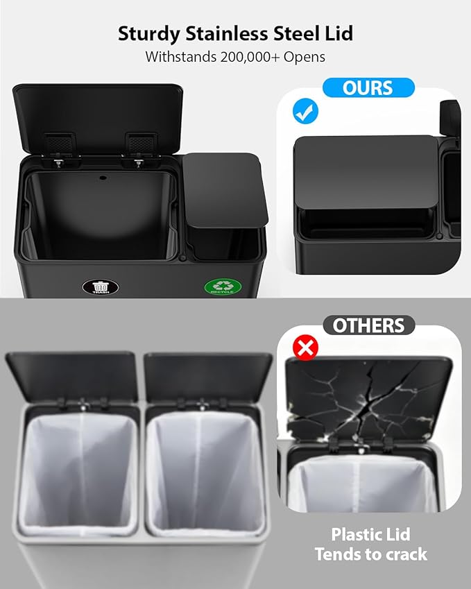 Lovewind Dual Trash Can, 14 + 6 Gallon Garbage Can for Kitchen Dual Compartment Recycling Kitchen Step Trash Bin, Stainless Steel Trash and Recycle Bin Combo with Soft-Close Lid, Black - Image 5