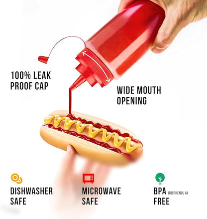 Norcalway 24 oz Large Condiment Squeeze Bottles for Sauces - Leak Proof - 4 Pack (XL) - Image 2