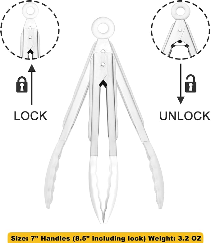 HINMAY Mini Tongs with Silicone Tips 7-Inch Serving Tongs, Set of 3 (White) - Image 3