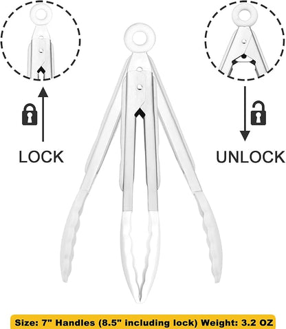 HINMAY Mini Tongs with Silicone Tips 7-Inch Serving Tongs, Set of 3 (White) - Image 3