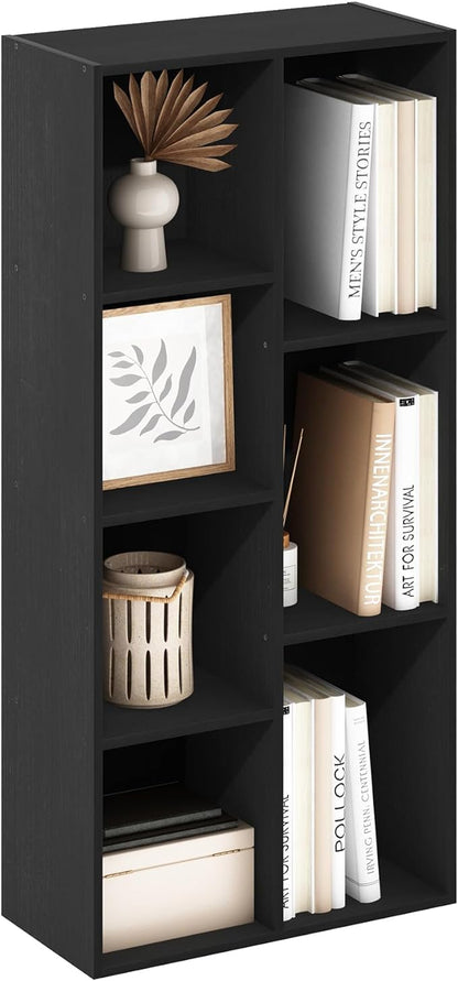 Furinno LUDER Book Shelf, 7-Cube Bookshelf, Bookcase with Open Shelves, 9.4 x 19.5 x 41.7, Easy Assembly, for Living Room, Bedroom, Home Office, Blackwood by Furinno-FitsYourSpaceFitsYourBudget