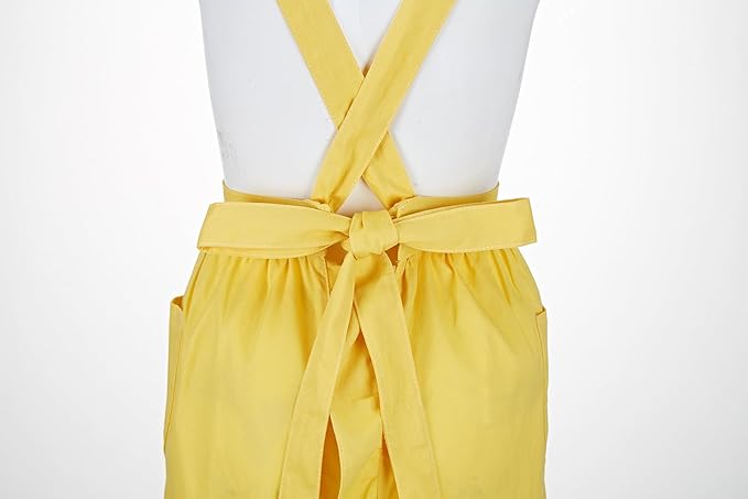 Hyzrz Retro Adjustable Ruffle Aprons with Pockets for Women Girls Vintage Cross Back Pinafore Dress Maid Costume Apron