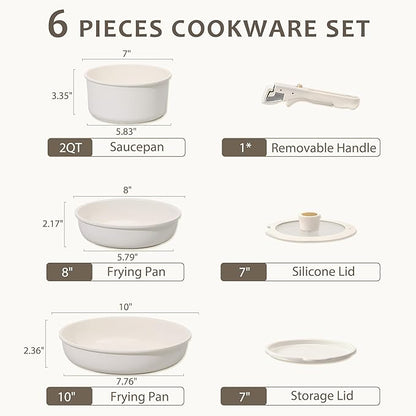 CAROTE 6pcs Pots and Pans Set Non Stick, Cookware Sets, Kitchen Set, Oven/Fridge Safe, Space Saving Pots Set, Nonstick Cooking Set with Versatile Detachable Handle, Induction RV Set - Image 2
