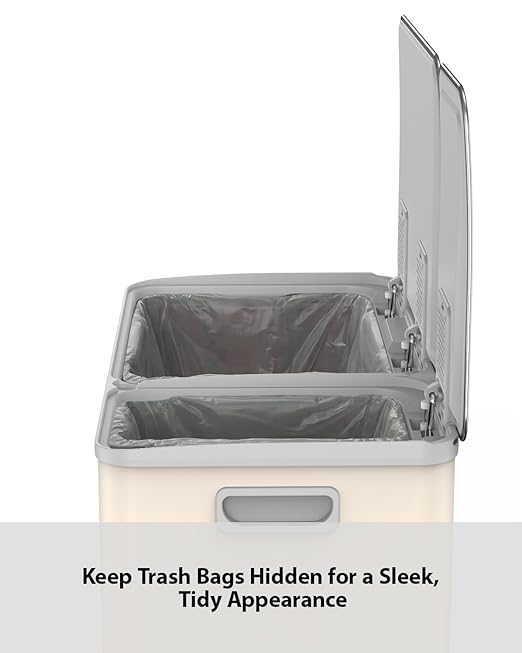 Lovewind Double Trash Can Kitchen, 13+5.5 Gallon Stainless Steel Dual Trash and Recycle Bin Combo with Silent Close Lid, Heavy-Duty Foot Pedal, Easy to Clean Garbage Can for Large Families, Apricot